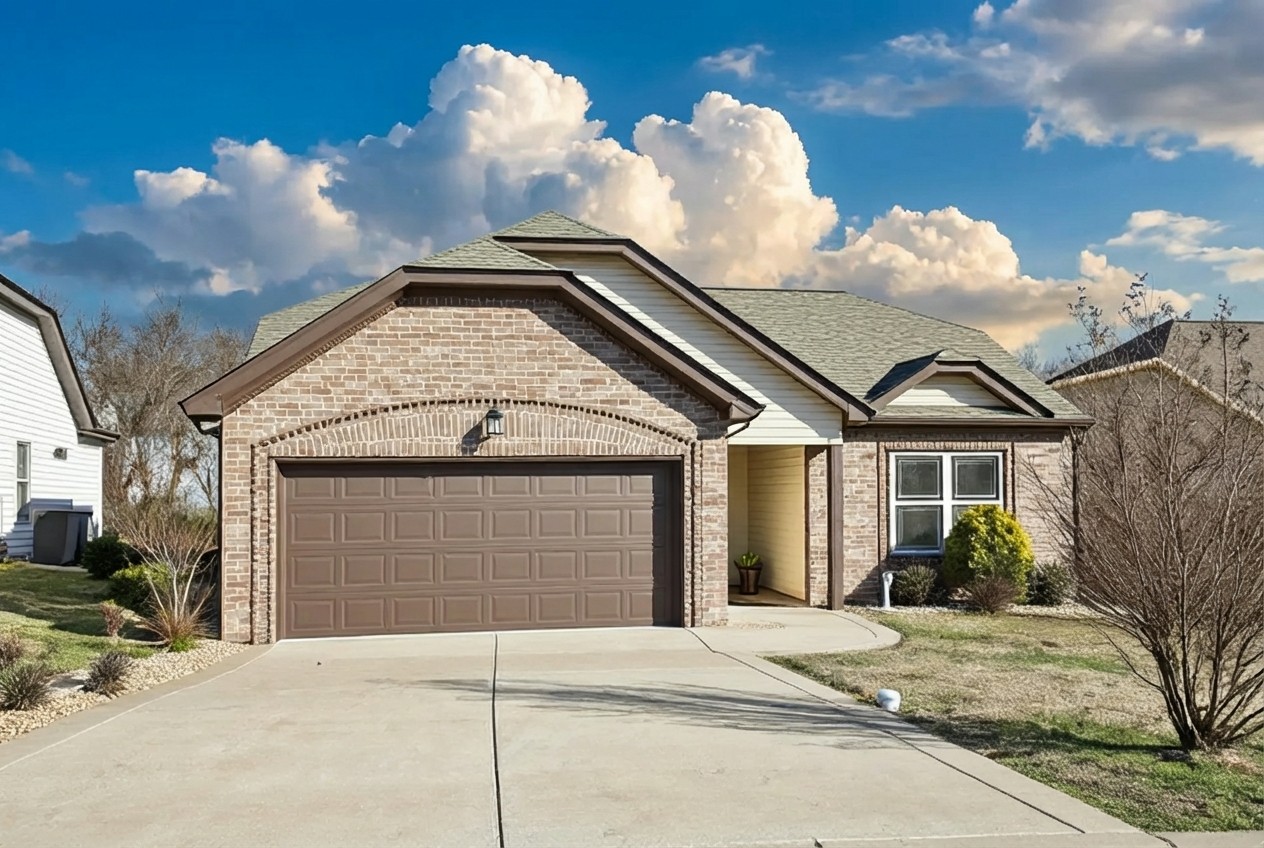 a front view of a house with garden