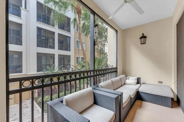 a balcony with couch