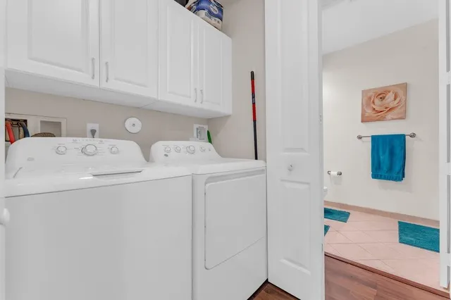 a view of a garage with storage