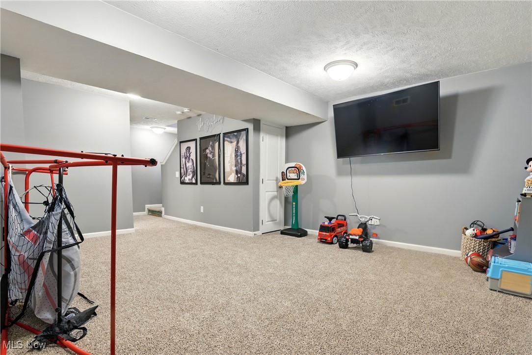 2112 Fowl Road Elyria, OH 44035 - Photo 35 of 49 Playroom featuring carpet flooring and a textured ceiling