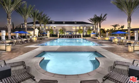 an outdoor space with seating