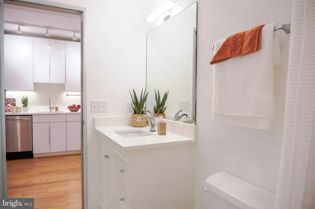 a bathroom with a sink a toilet and mirror