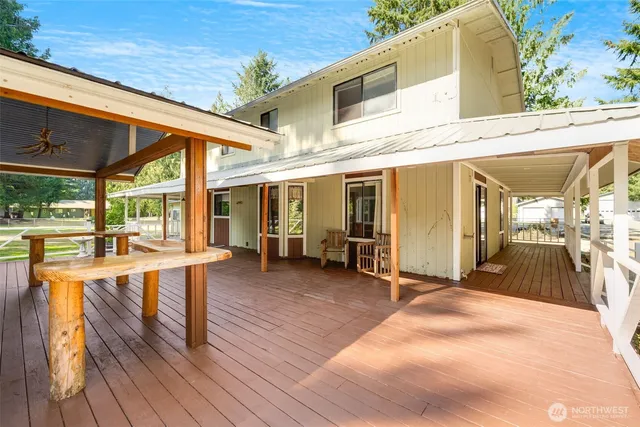 a view of a building with sitting area