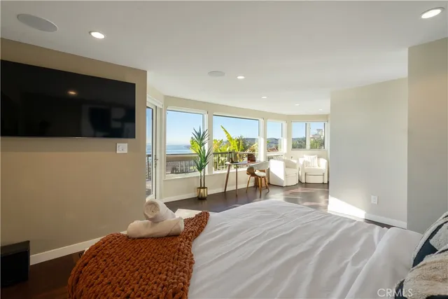 a living room with furniture and a floor to ceiling window