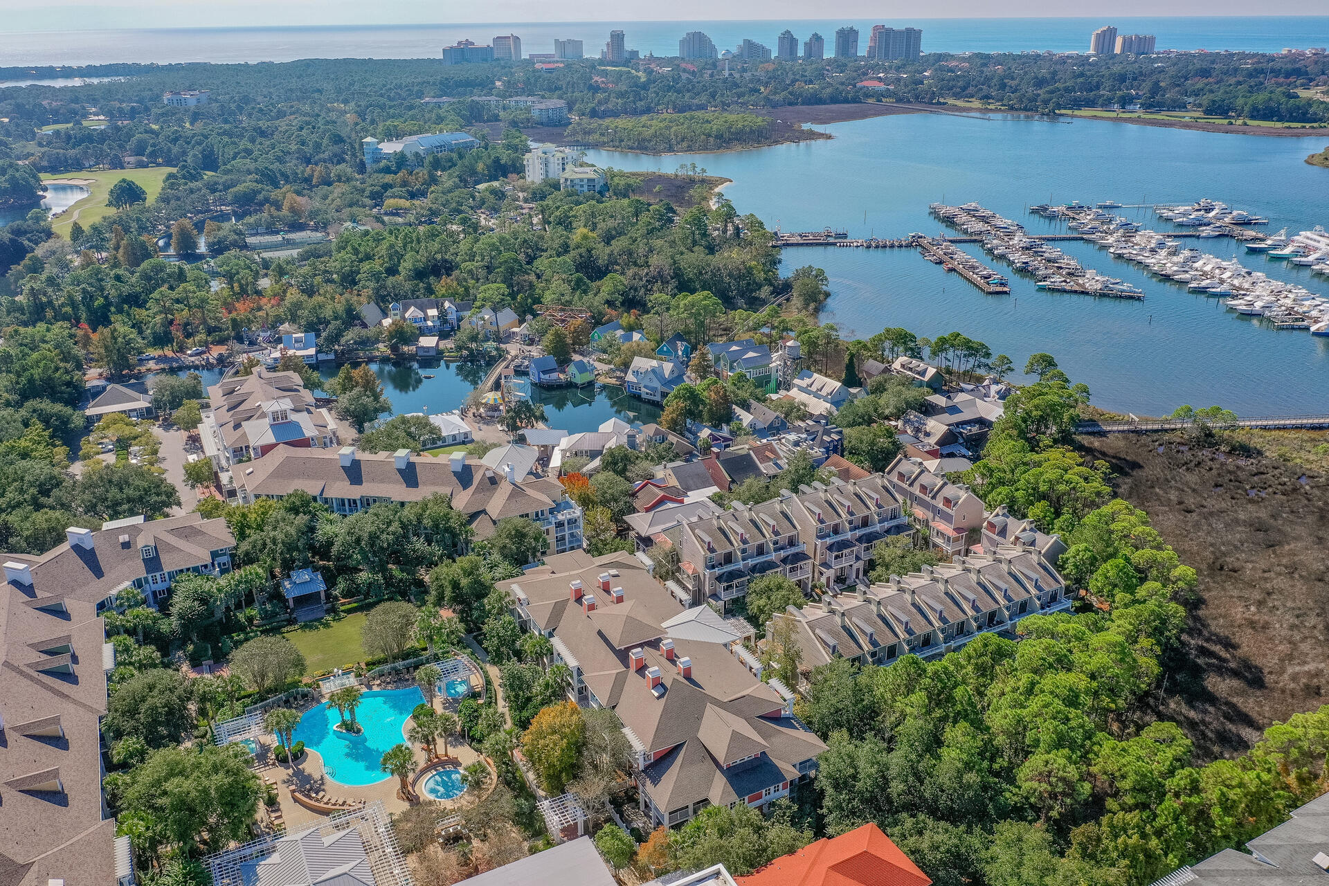 9201 Market Street Inn, Unit 162 Miramar Beach, FL 32550 - Photo 61 of 67 an aerial view of lake residential house with outdoor space and lake view
