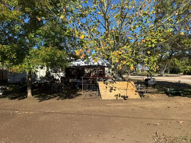 a view of a bench in a yard