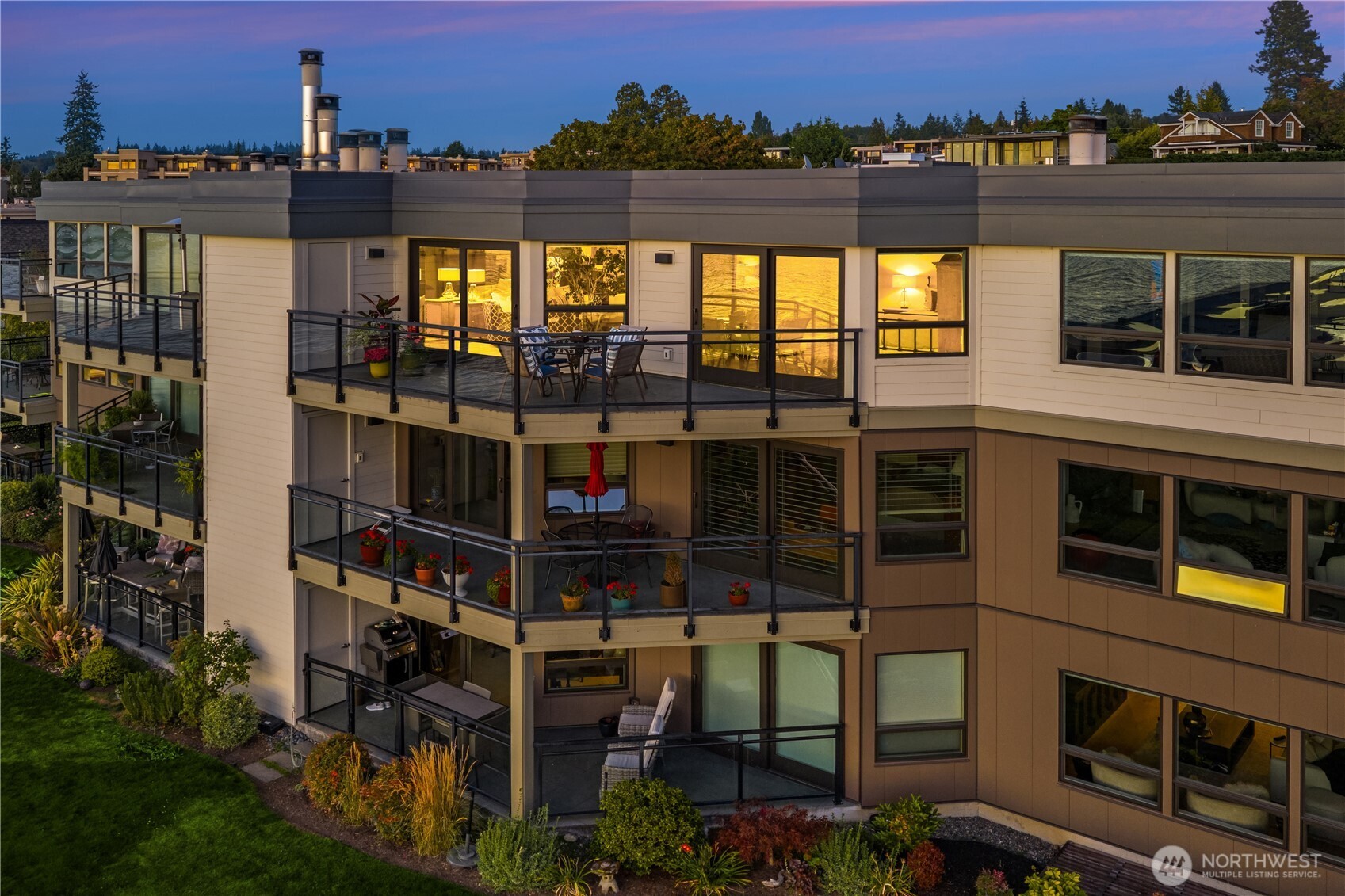 a view of a building from a balcony