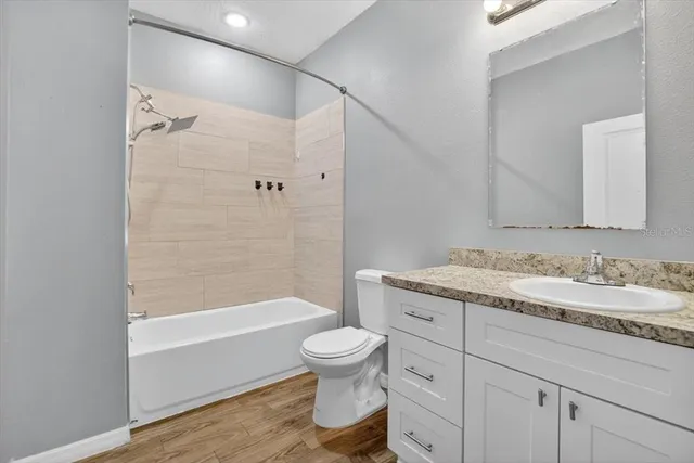 a bathroom with a bathtub
