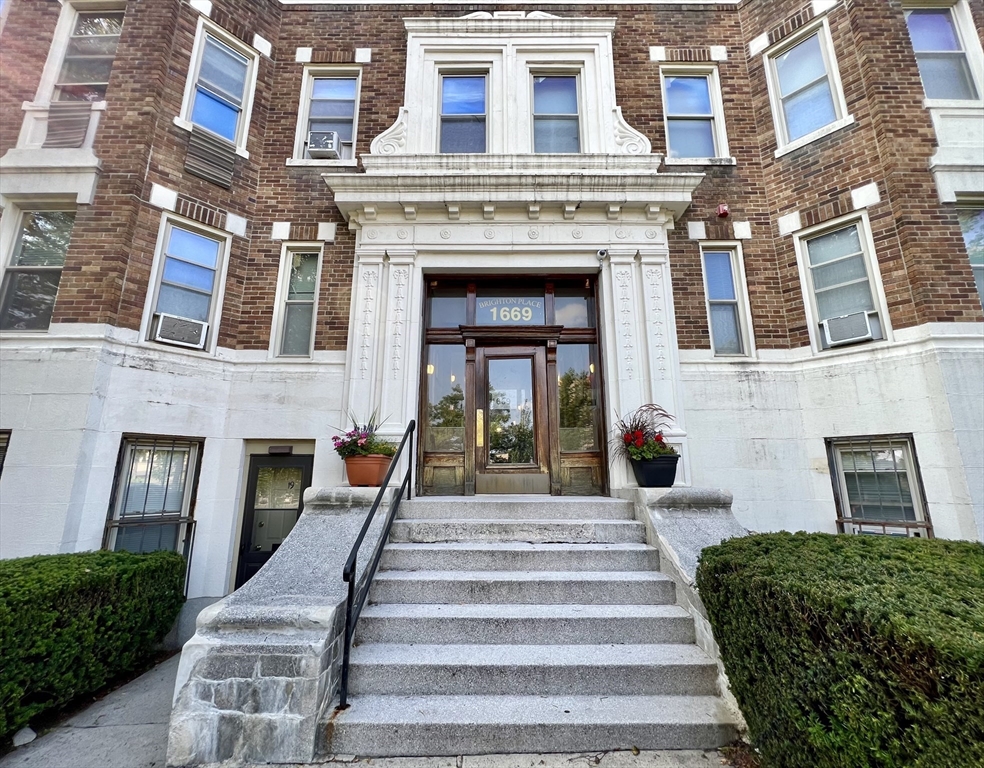 a front view of a building