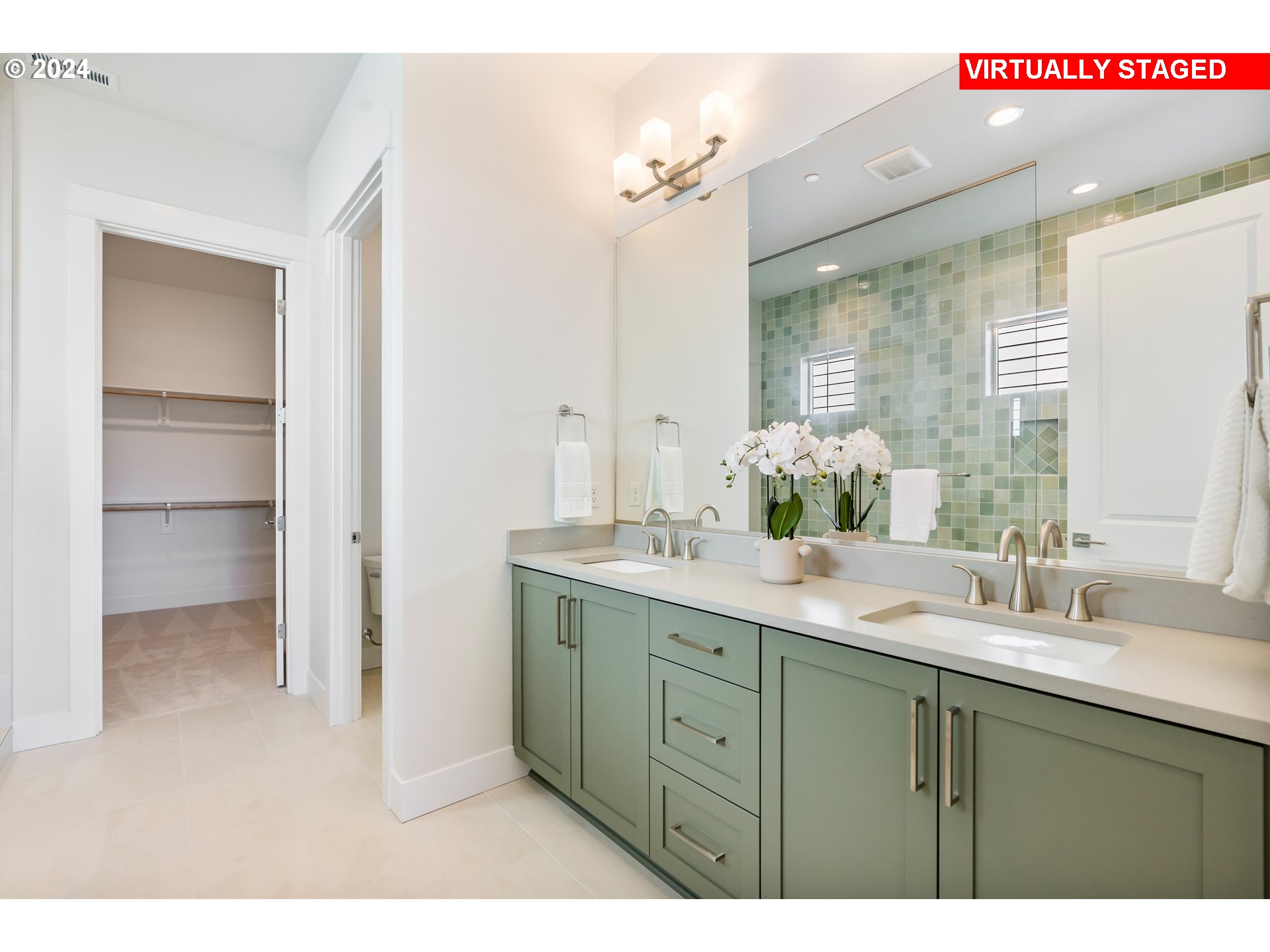 2784 North 49th Avenue Camas, WA 98607 - Photo 15 of 28 a bathroom with a double vanity sink and mirror