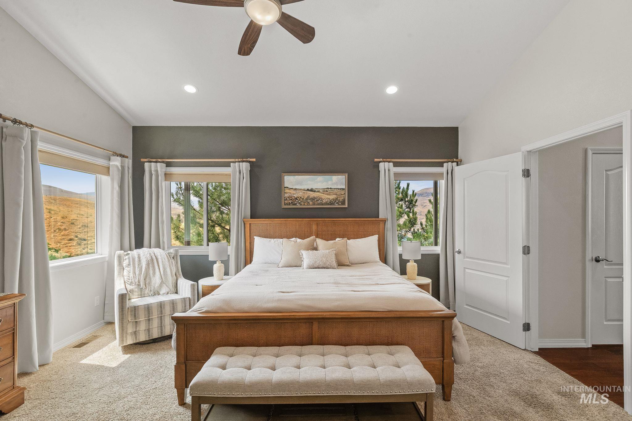 602 Quarry Road Asotin, WA 99402 - Photo 23 of 49 Bedroom featuring recessed lighting, a ceiling fan, and carpet flooring