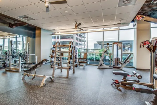 a view of a room with gym equipment