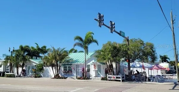 a palm tree in front of a building