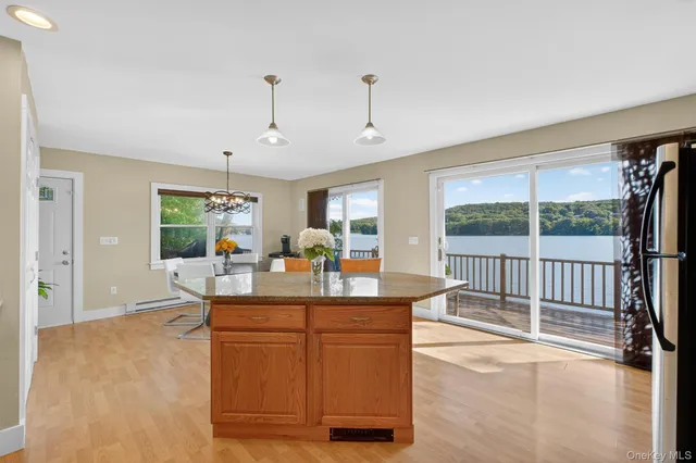 a view of a kitchen and living room