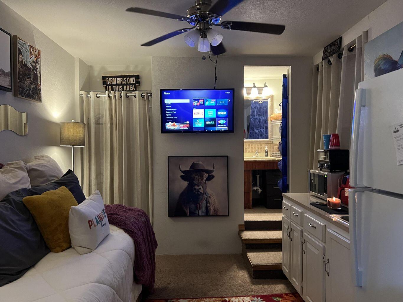 120 Southwest 10th Plainview, TX 79072 - Photo 26 of 27 a living room with furniture a fireplace and a flat screen tv