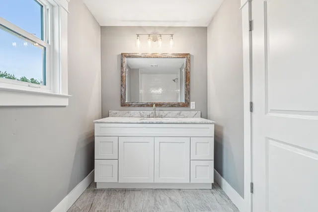 a view of a porch with a big yard