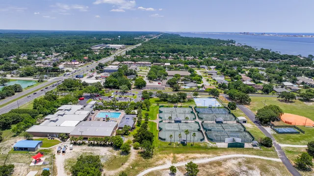 a view of a city from a yard