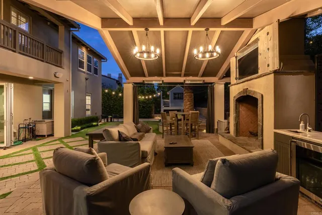 a dining room with furniture