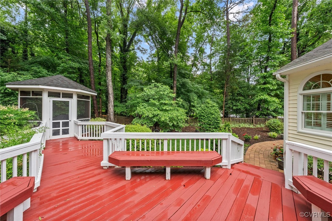 5911 Waters Edge Road Midlothian, VA 23112 - Photo 50 of 50 Deck featuring a sunroom and view of scattered tre