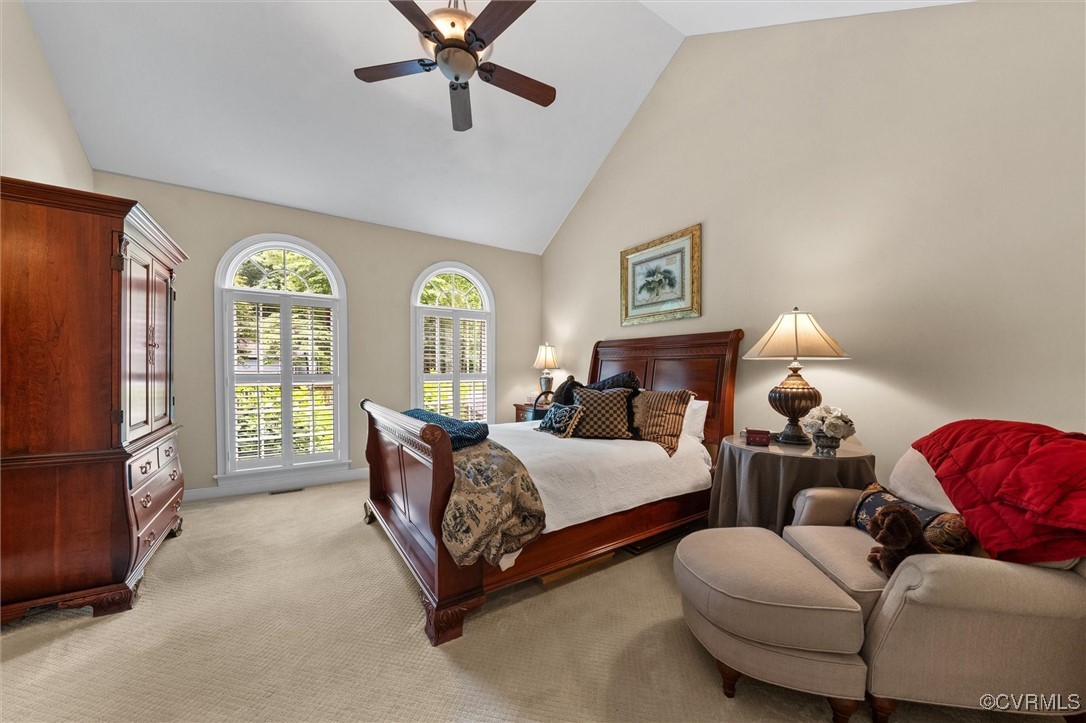 5911 Waters Edge Road Midlothian, VA 23112 - Photo 7 of 50 Bedroom with light carpet, a ceiling fan, and high