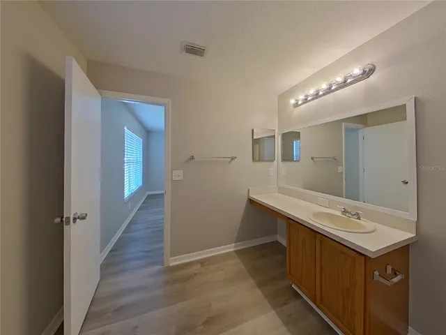 a bathroom with a sink and mirror