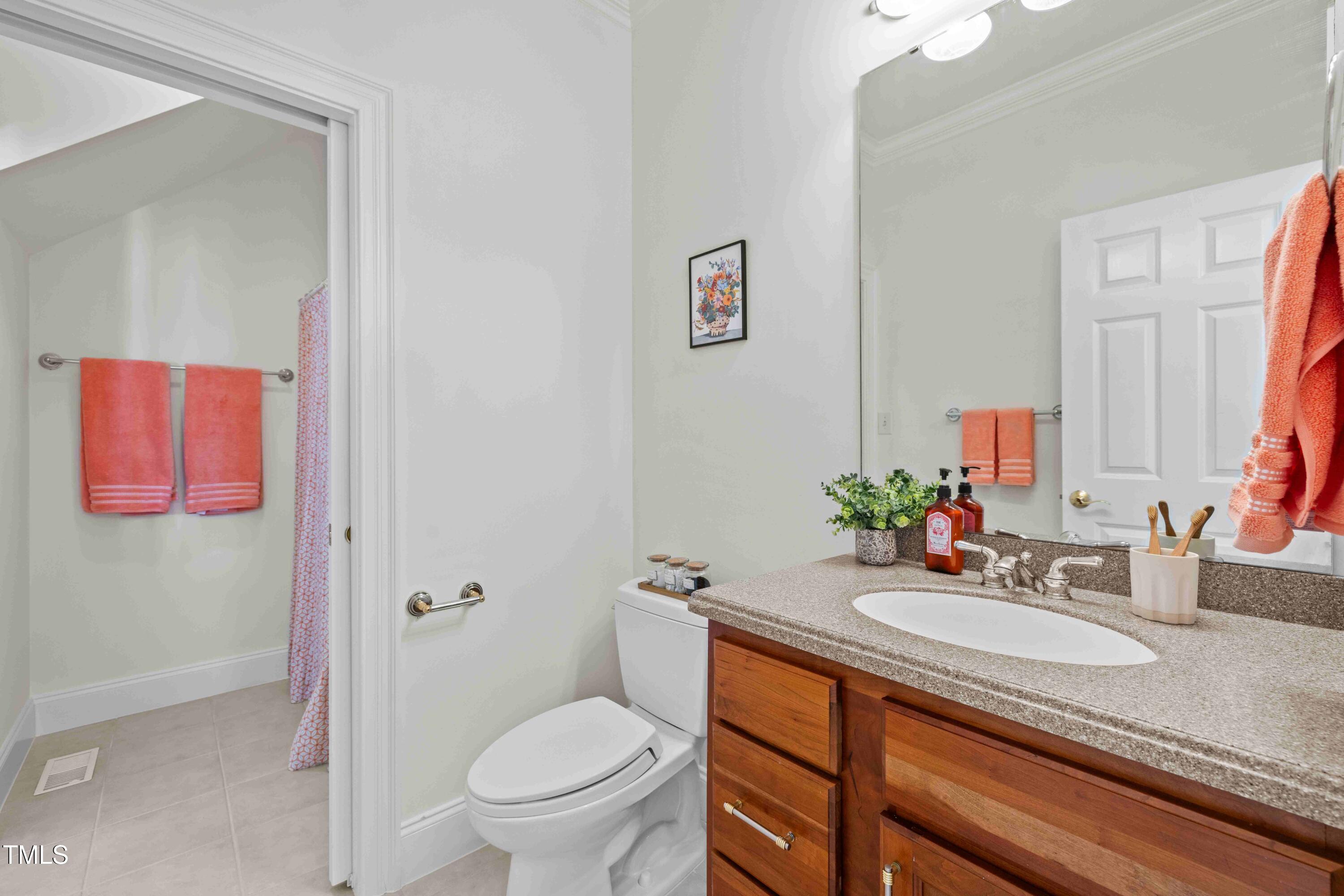 10040 Ward Chapel Hill, NC 27517 - Photo 10 of 56 a bathroom with a granite countertop sink mirror vanity and toilet