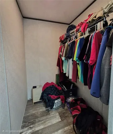 a view of walk in closet with clothes and shoes