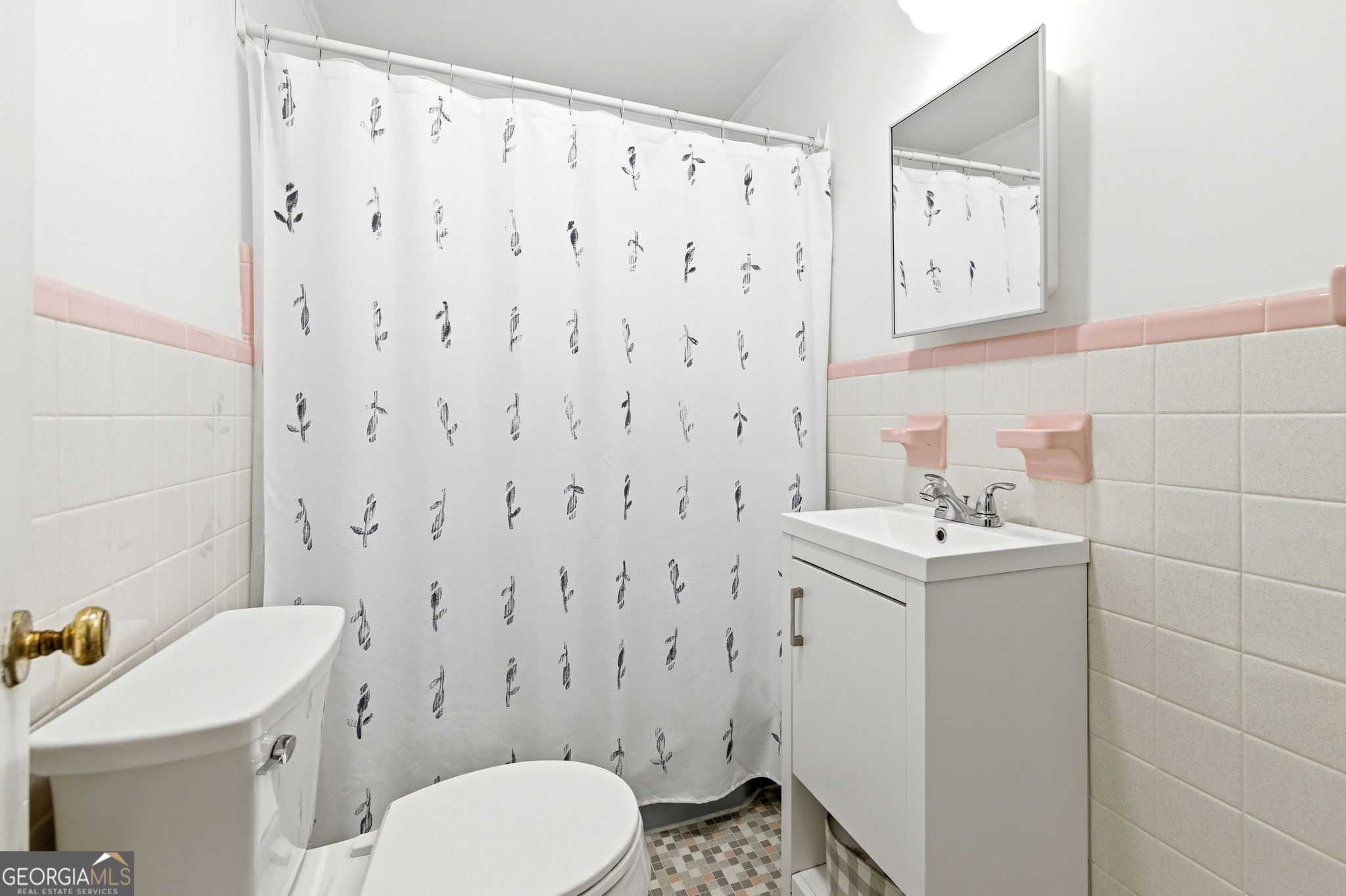 1879 Falls Road Toccoa, GA 30577 - Photo 18 of 36 a bathroom with a sink a toilet and a mirror