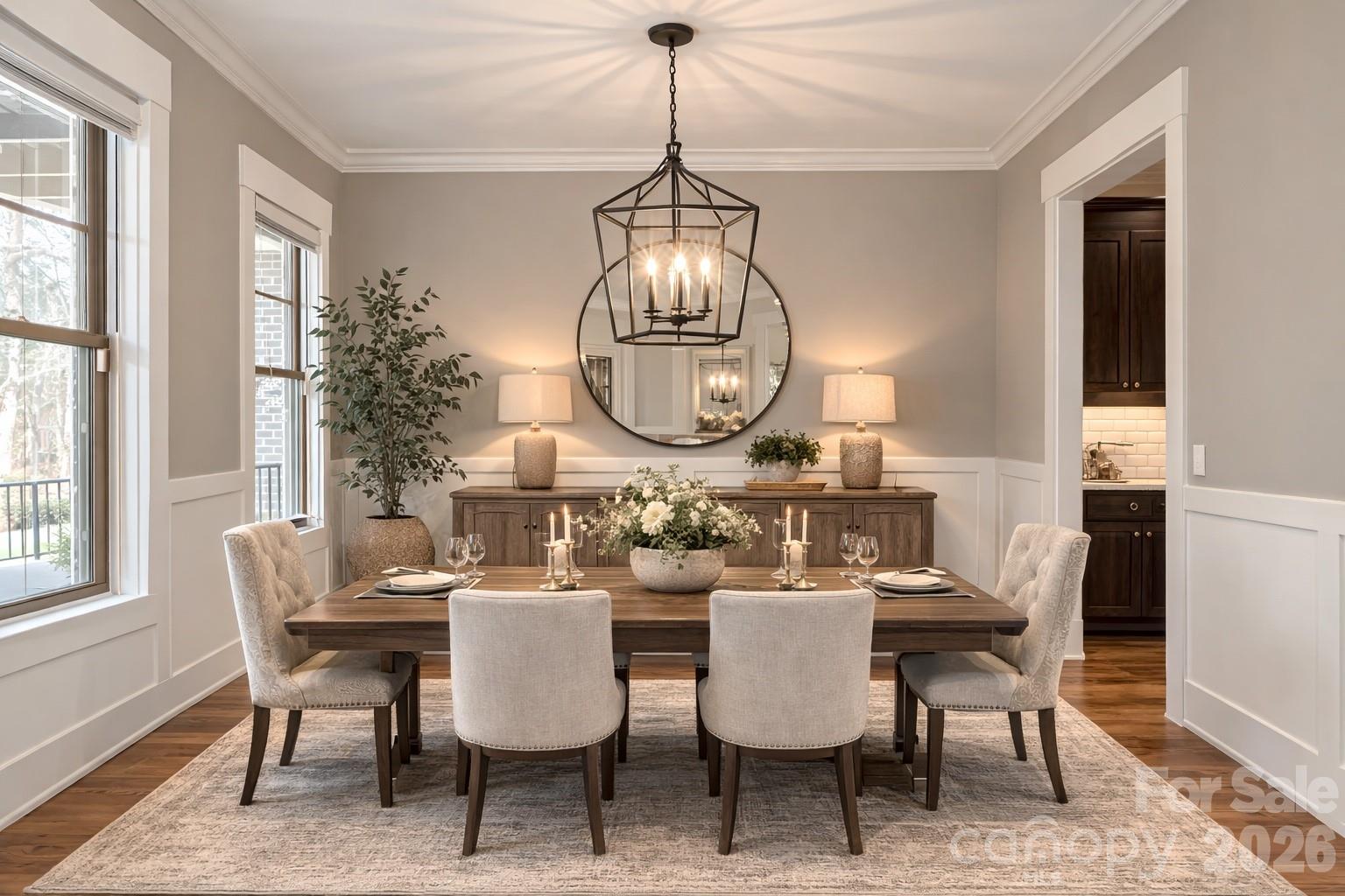 7261 Bay Ridge Drive Denver, NC 28037 - Photo 16 of 48 a dining room with furniture a chandelier and wooden floor