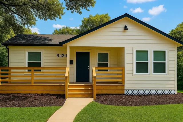 a front view of a house with a garden