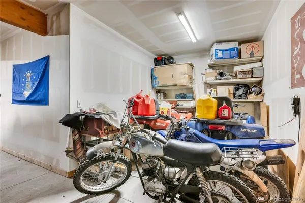 a storage room with furniture
