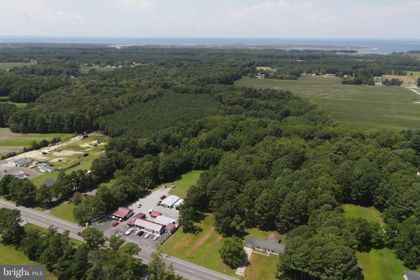 a view of a town with mountains in the background