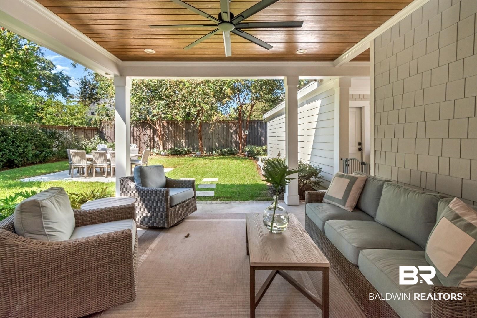 4404 Stein Street Mobile, AL 36608 - Photo 43 of 50 Fenced backyard with a patio, an outdoor living space, and ceiling fan
