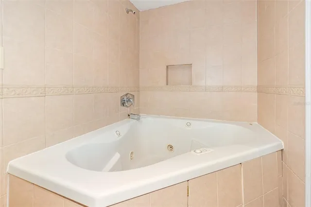 a bathroom with a bathtub