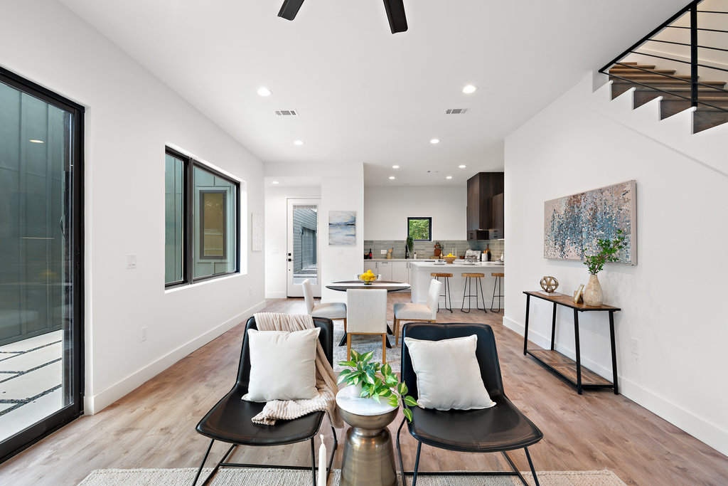 4407 Merle Drive, Unit B Austin, TX 78745 - Photo 19 of 38 a living room with furniture and a wooden floor