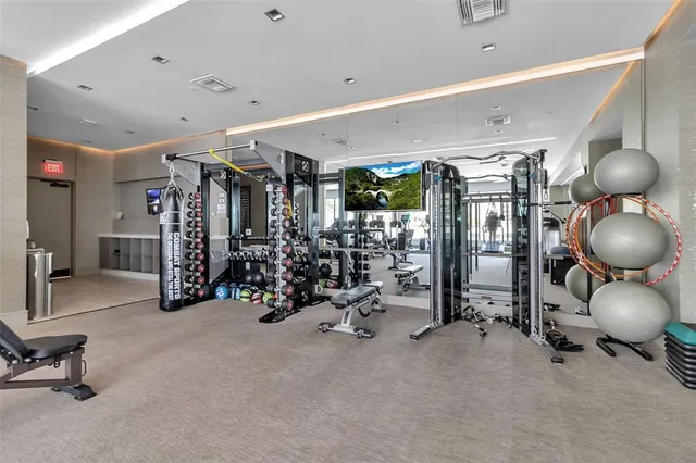 a view of a room with gym equipment