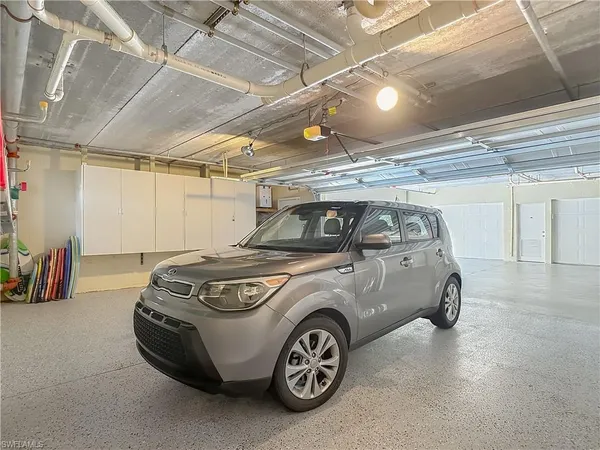 a car parked in a garage