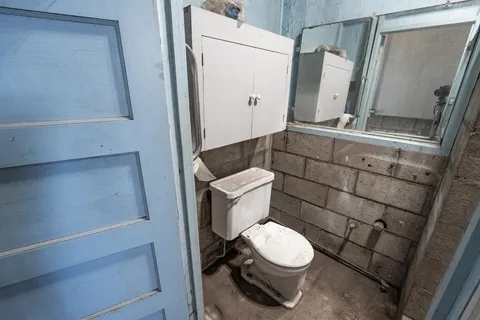 a bathroom with a toilet and a shower
