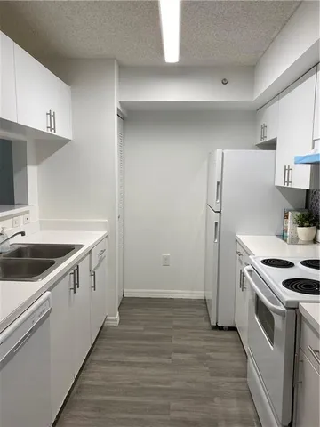 a kitchen with a stove sink and refrigerator