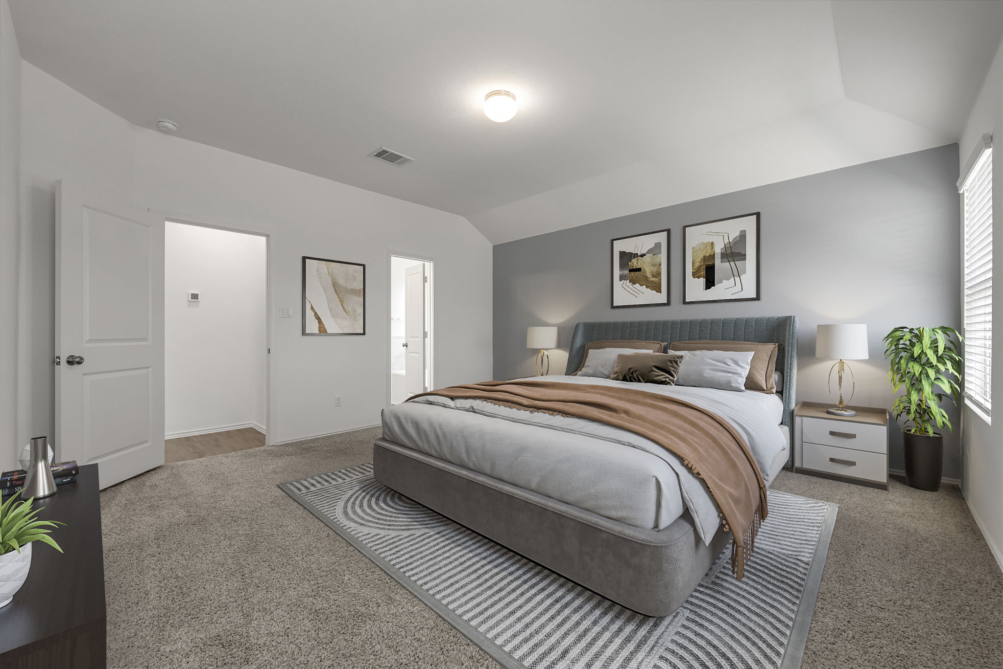 3489 Pauling Loop Round Rock, TX 78665 - Photo 9 of 32 The primary bedroom is at the back of the home with a picture window looking out to the backyard. The room is spacious and comfortable with soft carpet.