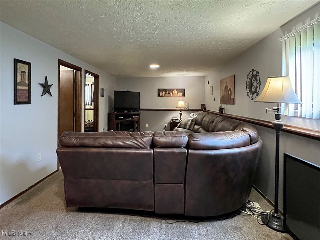 613 Guilford Road Vermilion, OH 44089 - Photo 14 of 26 Living room featuring a textured ceiling and carpet flooring