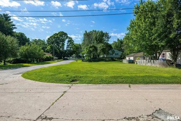 a view of a park with large trees