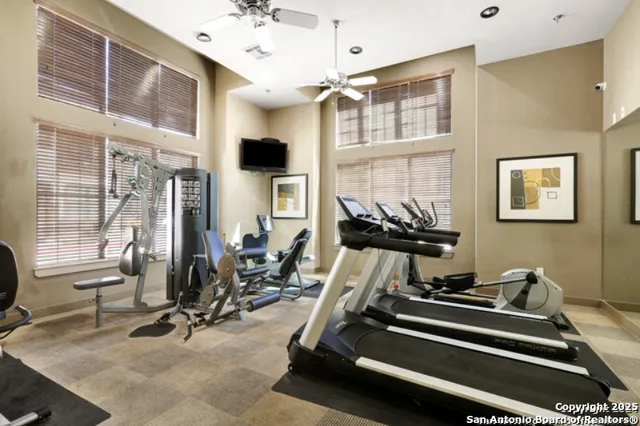 a view of a room with gym equipment