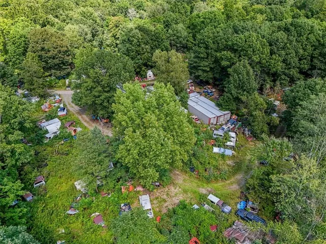 a backyard of a house with lots of green space and trees all around