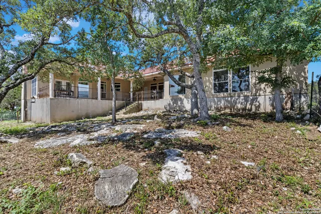 a tree in front of a white house
