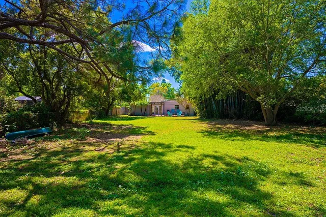 a view of swimming pool with trees in the background