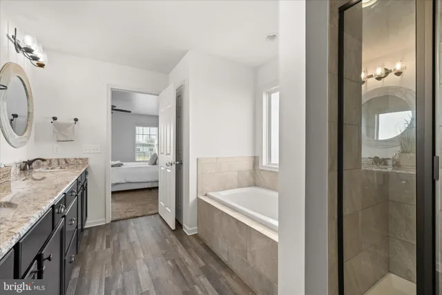 a bathroom with a tub