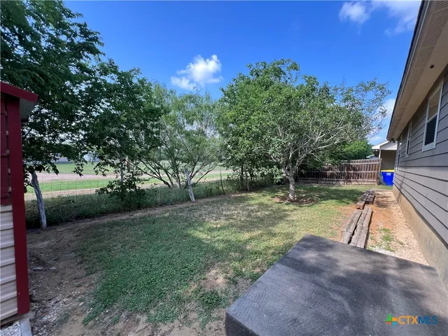 a view of a park with large trees