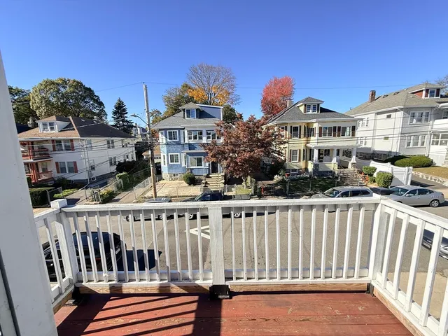 a view of a building with a bench
