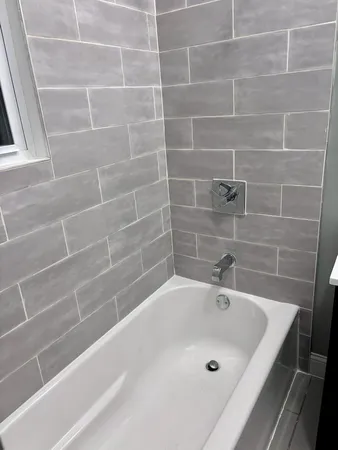 a bathroom with a bathtub